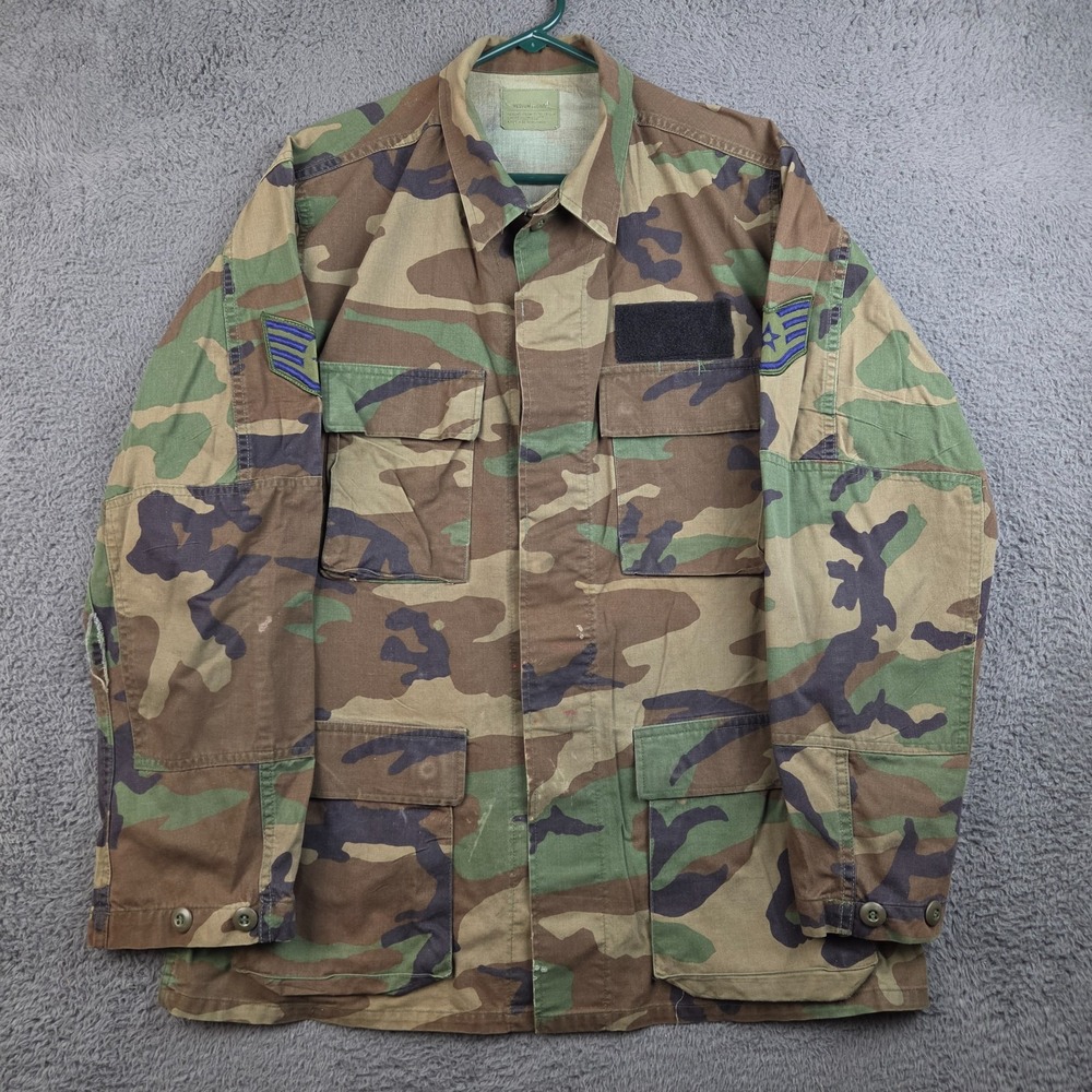 Vintage Air Force Woodland Camo BDU Coat Jacket Medium Long Military USAF 80s